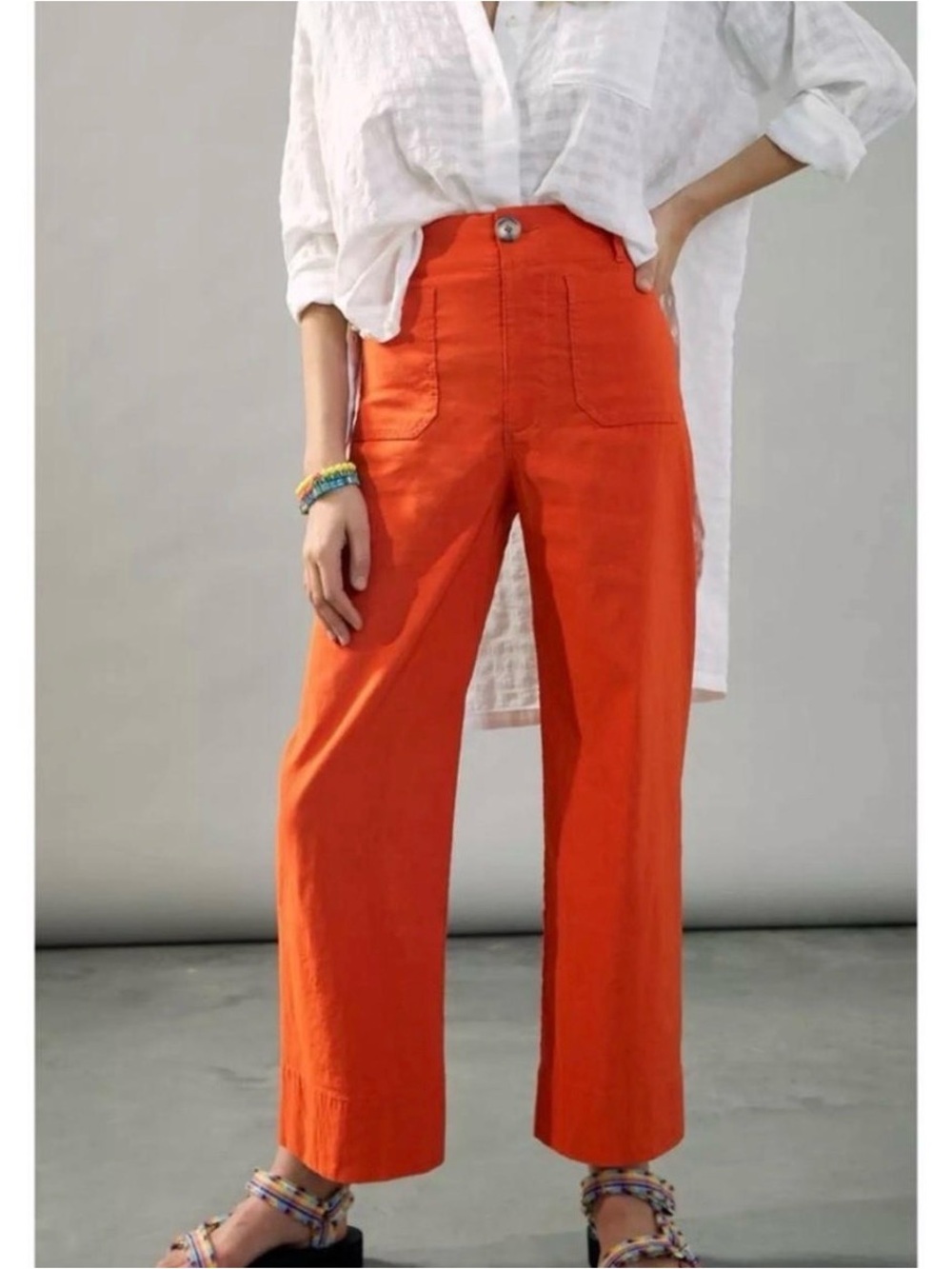 Anthro Maeve The Colette Linen Crop Wide Leg Pants Orange Size 29